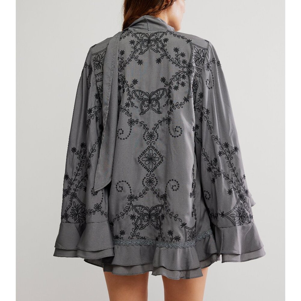 Free People Gray Embroidered Ruffle Mini Dress - Picture 4 of 11